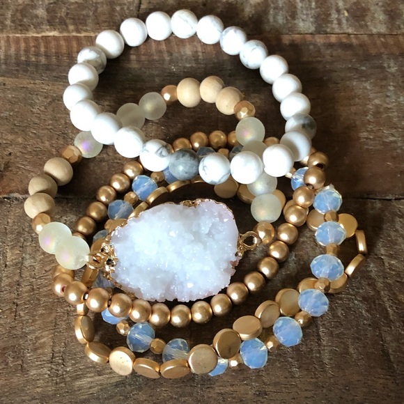 FINAL PRICE White Druzy Mixed Bracelet Set - Picture 3 of 4